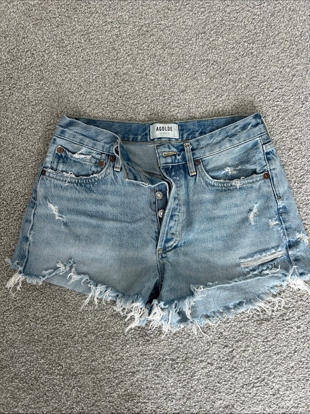 AGOLDE Light Wash Distressed Denim Cutoff Shorts